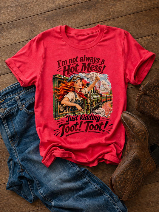 HOT MESS- T Shirt:  I am not always a hot mess, just kidding Toot Toot, Hot mess express,  Funny Gift for Her